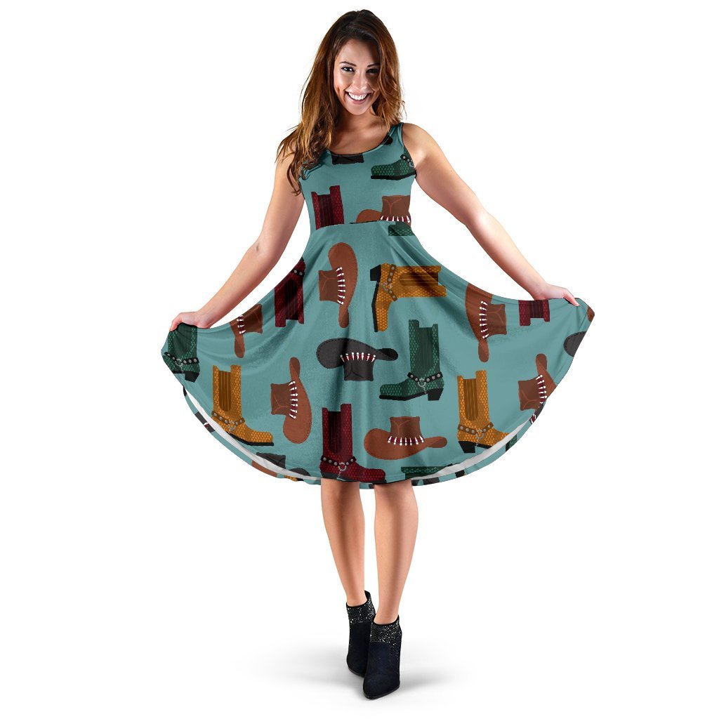 Pattern Print Western Cowboy Dress-grizzshop