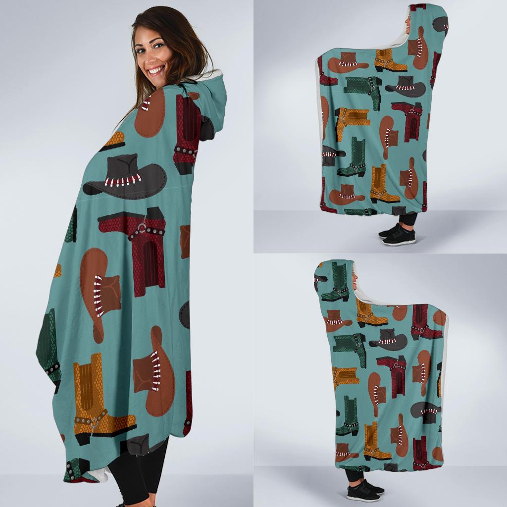 Pattern Print Western Cowboy Hooded Blanket-grizzshop