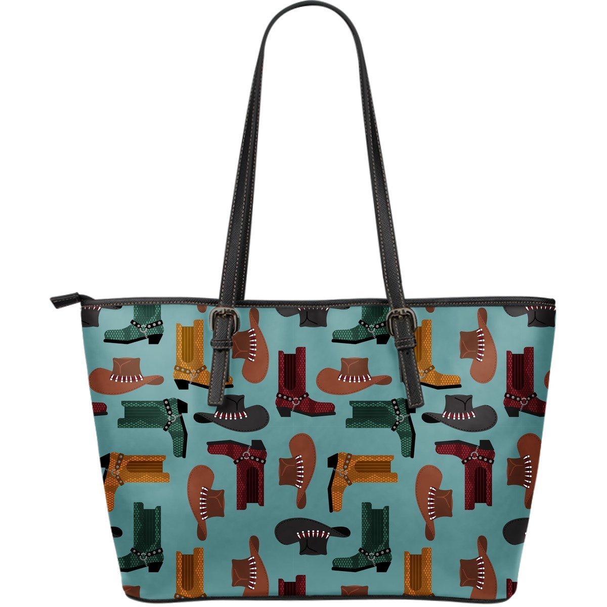 Pattern Print Western Cowboy Leather Tote Bag-grizzshop