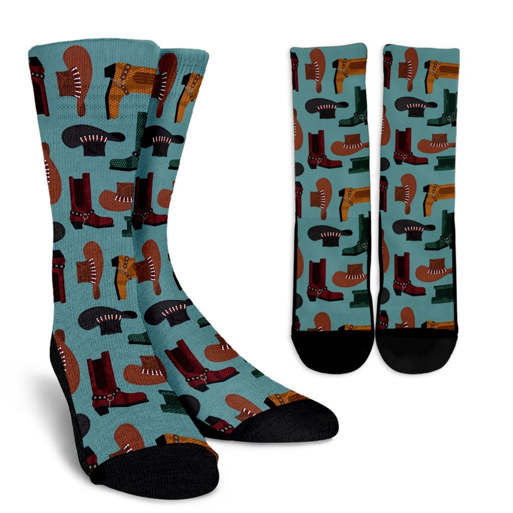 Pattern Print Western Cowboy Unisex Crew Socks-grizzshop