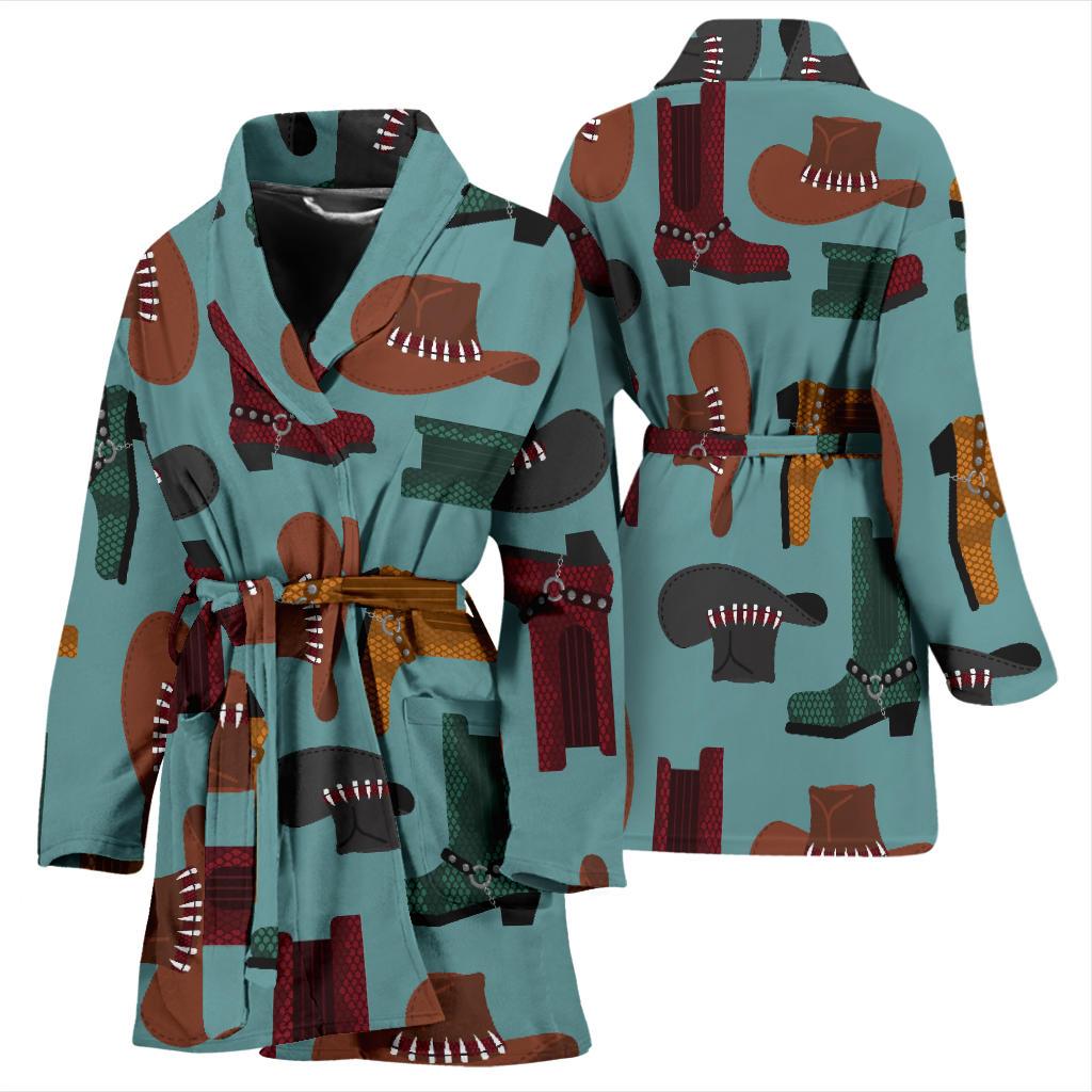 Pattern Print Western Cowboy Women Long Robe-grizzshop