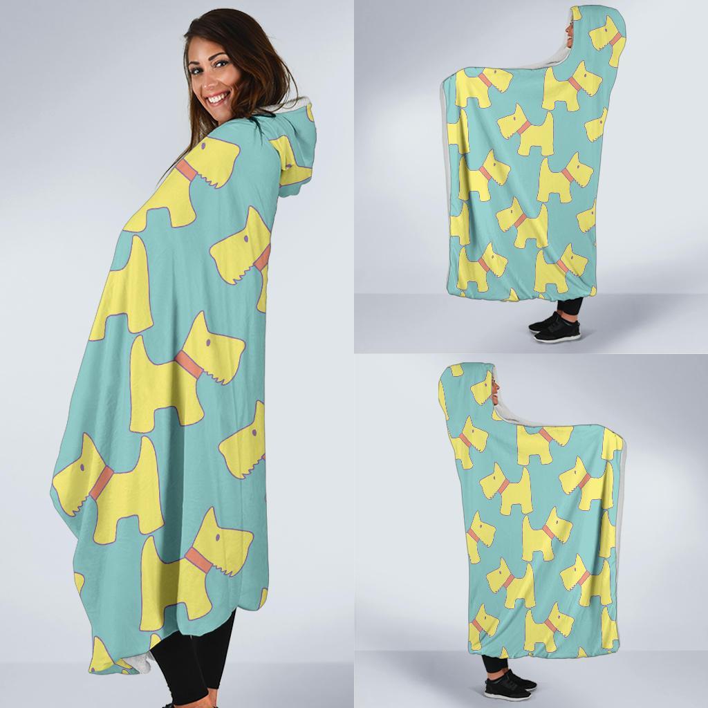 Pattern Print Westie Dog Hooded Blanket-grizzshop
