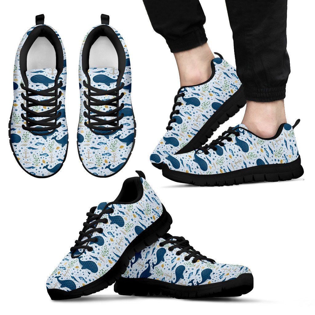 Pattern Print Whale Humpback Black Sneaker Shoes For Men Women-grizzshop