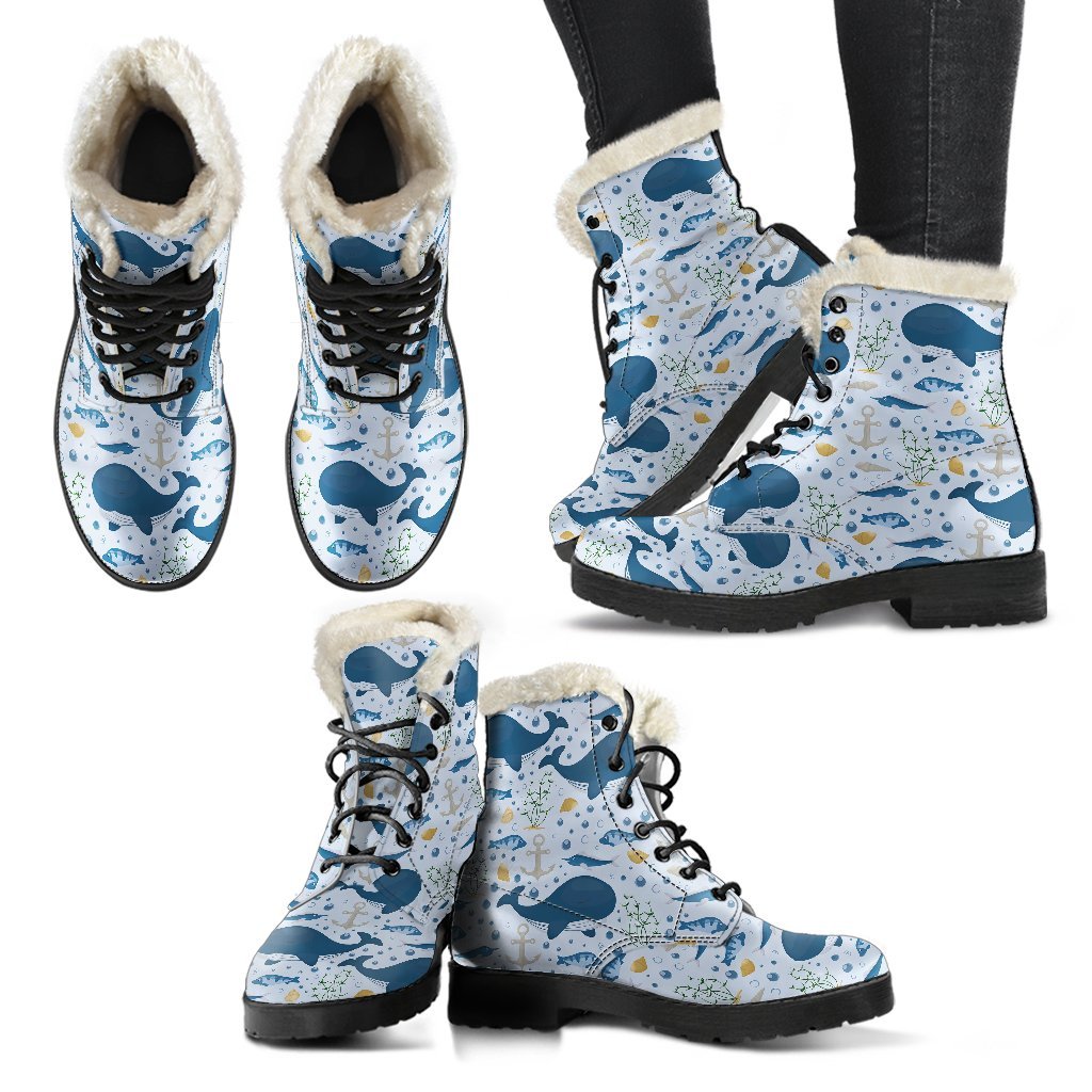 Pattern Print Whale Humpback Comfy Winter Boots-grizzshop