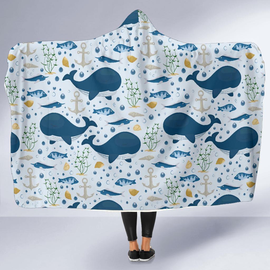 Pattern Print Whale Humpback Hooded Blanket-grizzshop