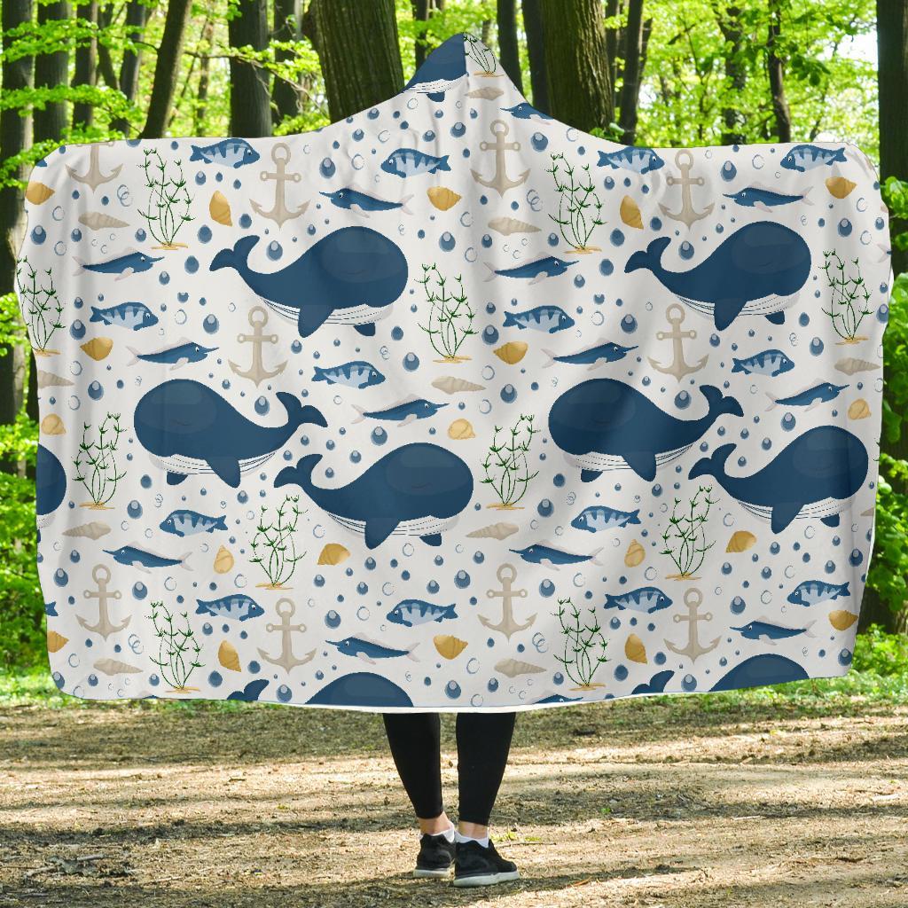 Pattern Print Whale Humpback Hooded Blanket-grizzshop