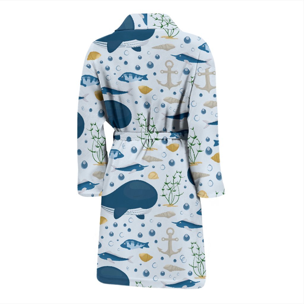 Pattern Print Whale Humpback Men Long Robe-grizzshop