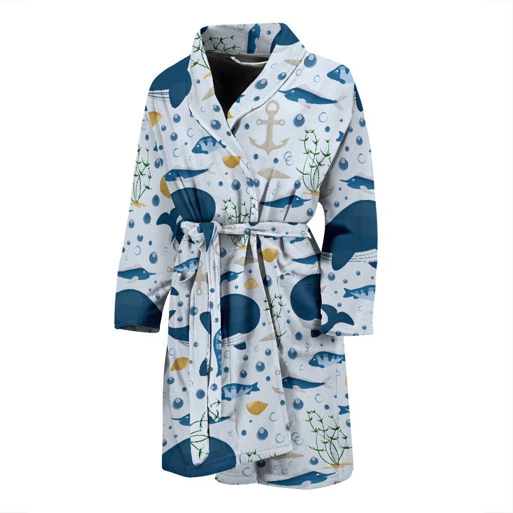 Pattern Print Whale Humpback Men Long Robe-grizzshop