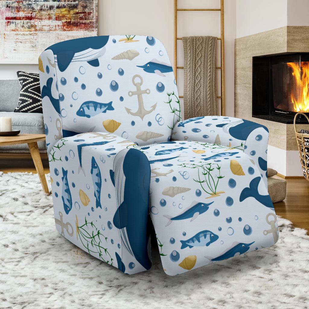 Pattern Print Whale Humpback Recliner Cover-grizzshop