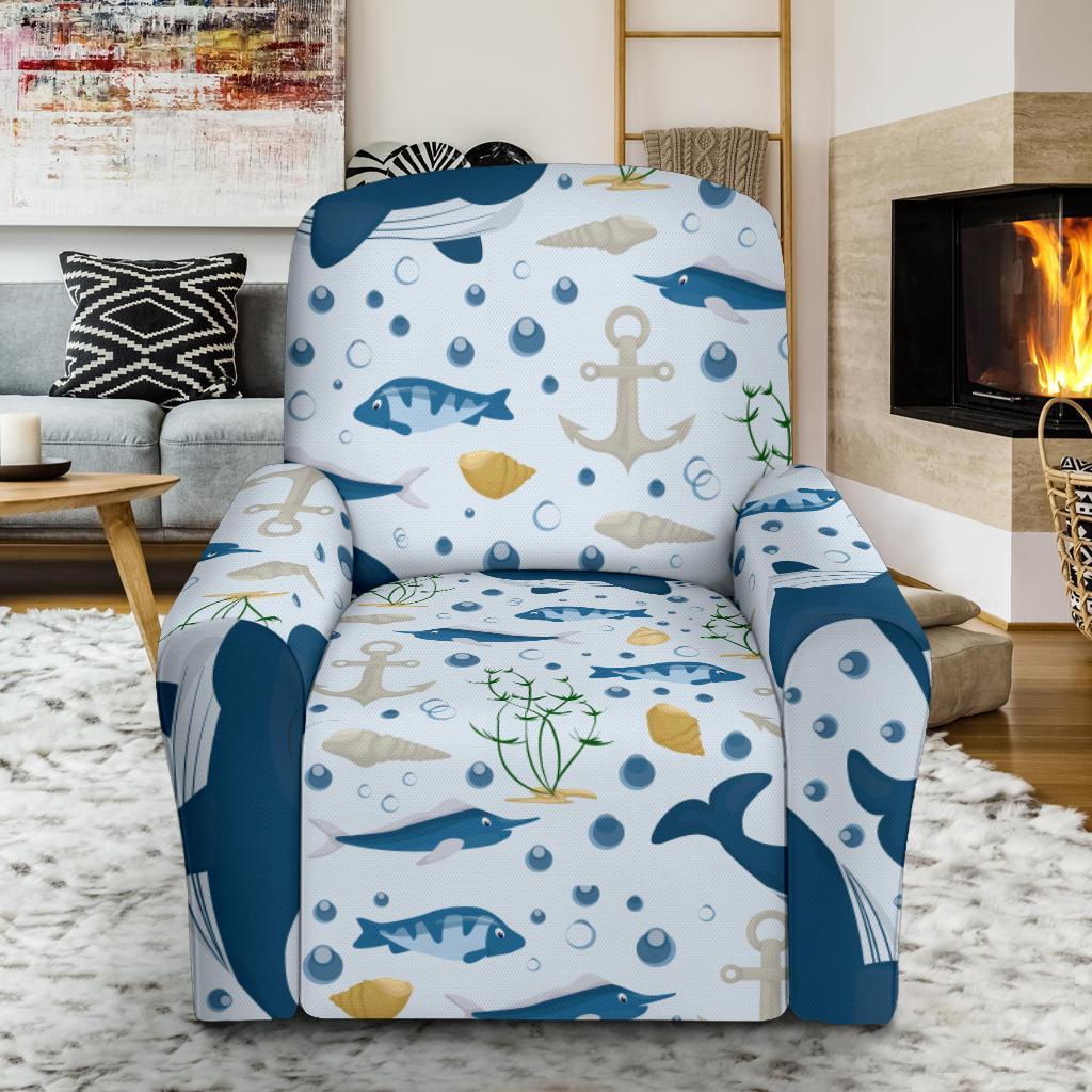 Pattern Print Whale Humpback Recliner Cover-grizzshop