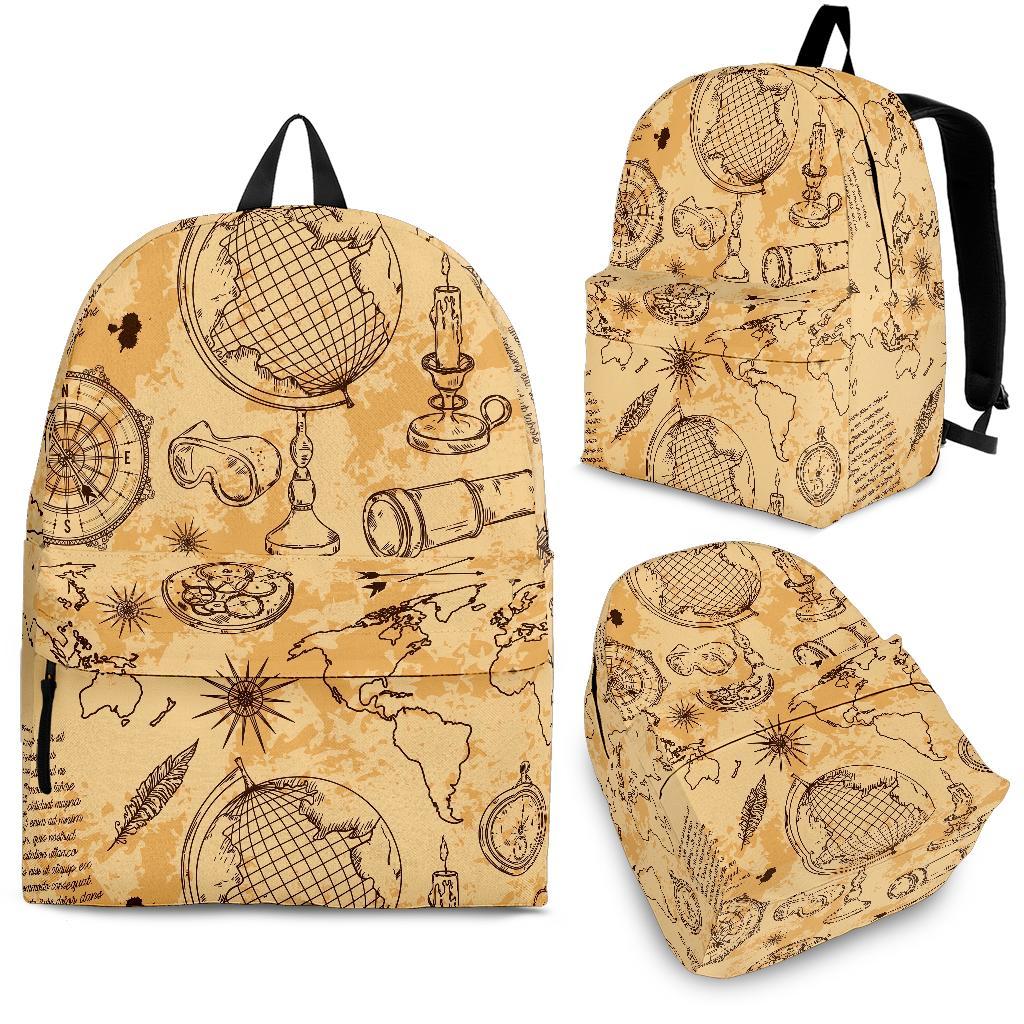 Pattern Print World Map Backpack-grizzshop