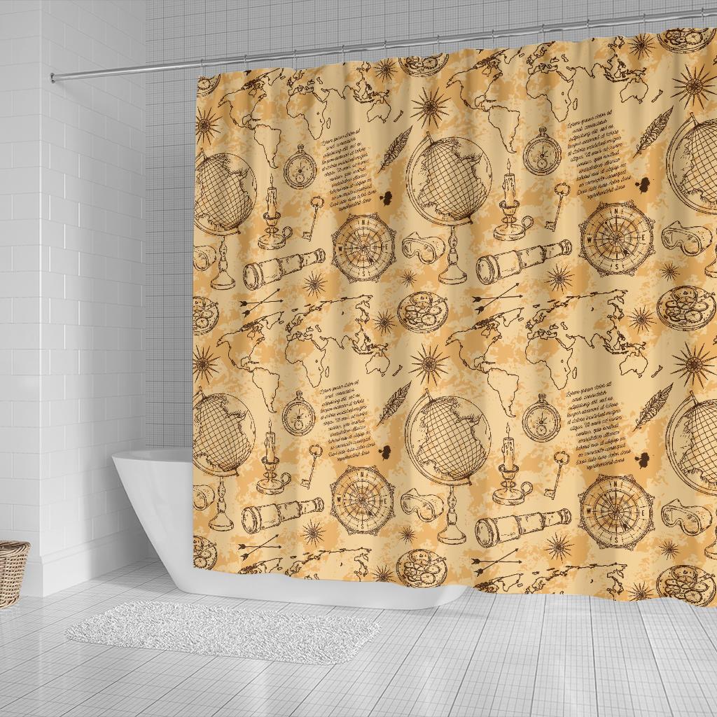 Pattern Print World Map Bathroom Shower Curtain-grizzshop