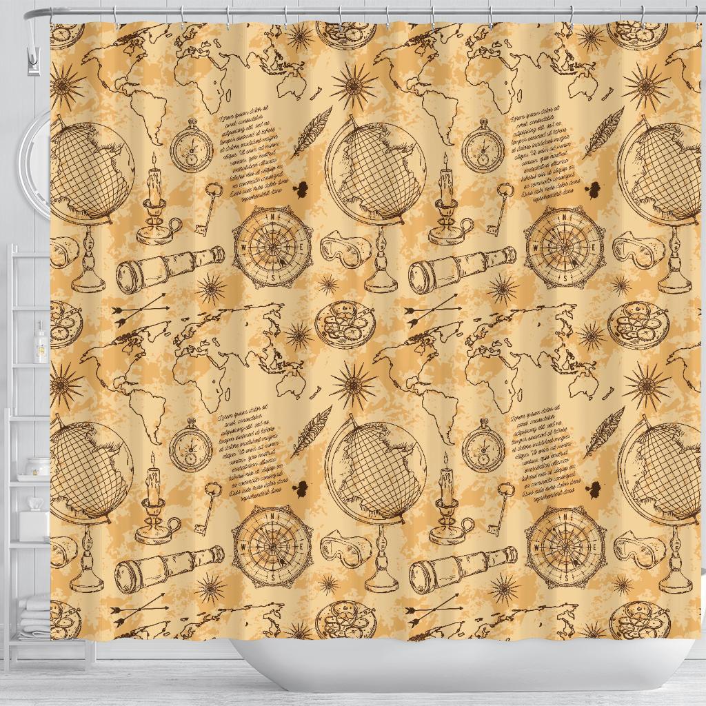 Pattern Print World Map Bathroom Shower Curtain-grizzshop