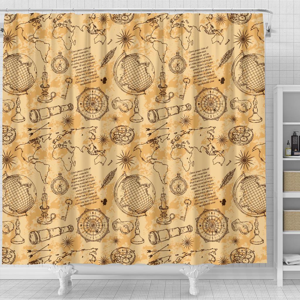 Pattern Print World Map Bathroom Shower Curtain-grizzshop