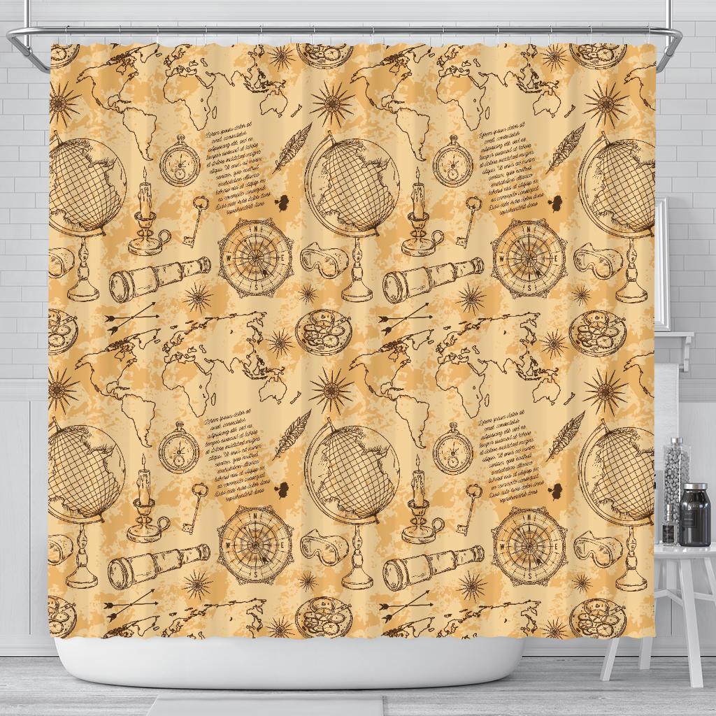 Pattern Print World Map Bathroom Shower Curtain-grizzshop