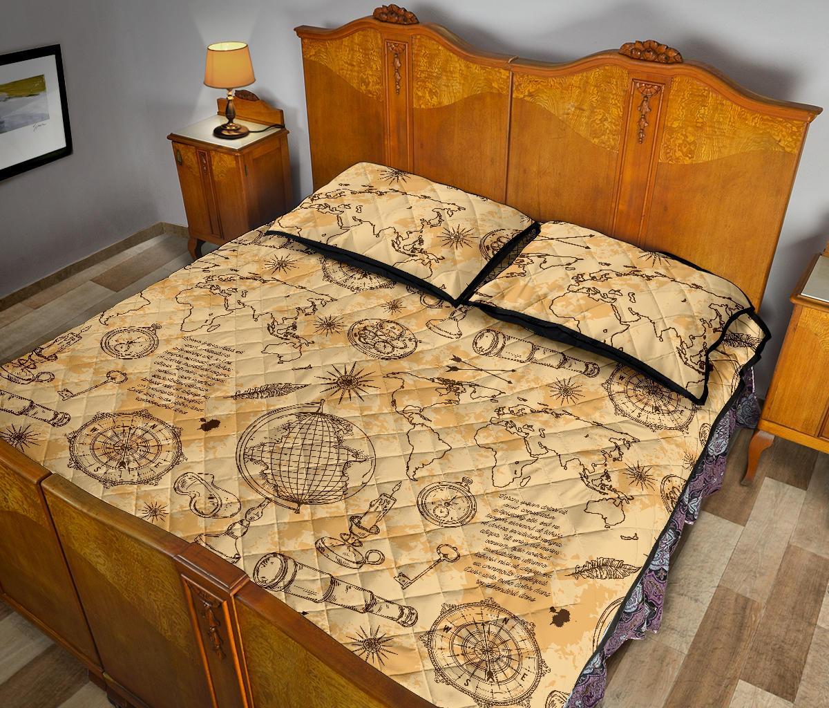 Pattern Print World Map Bed Set Quilt-grizzshop