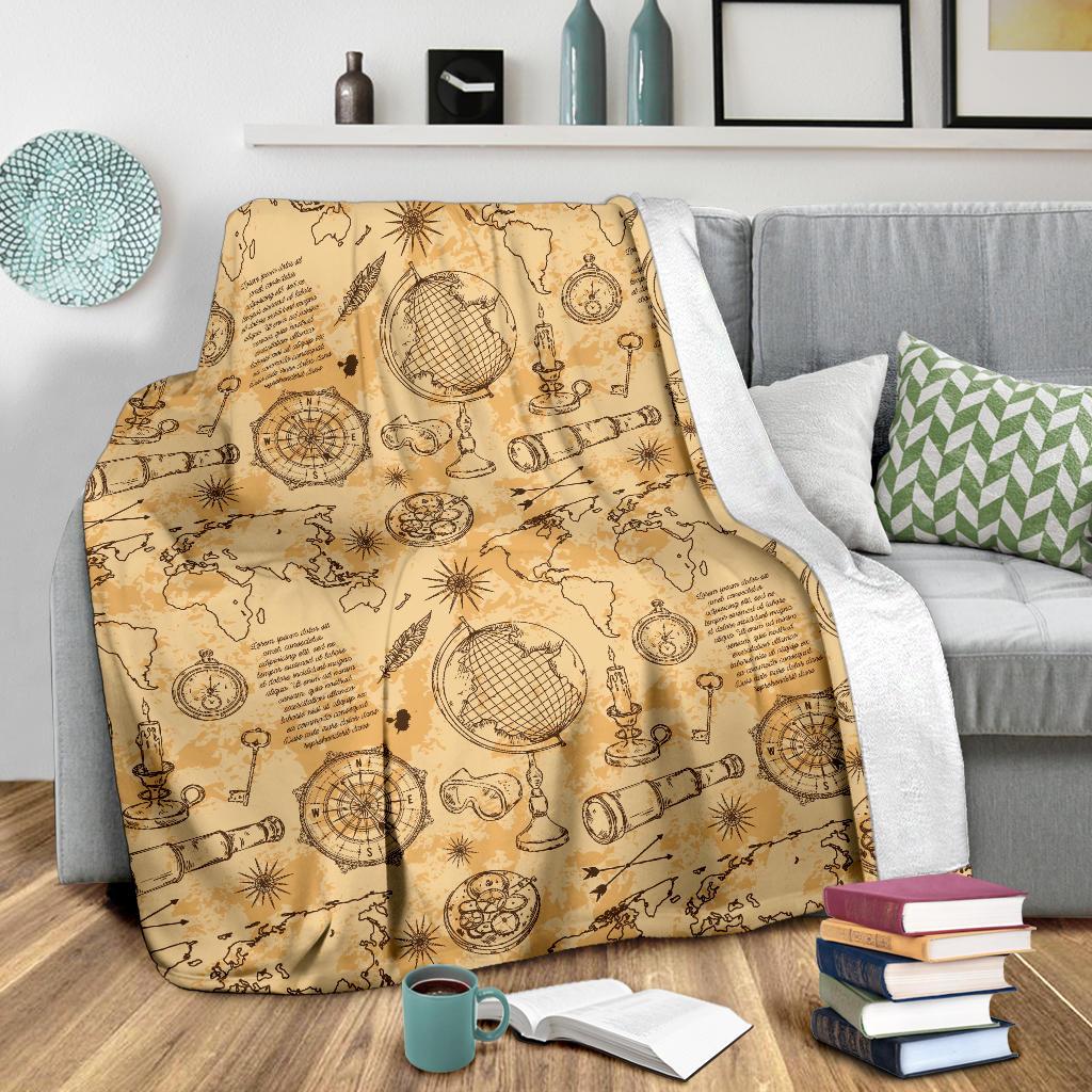 Pattern Print World Map Blanket-grizzshop