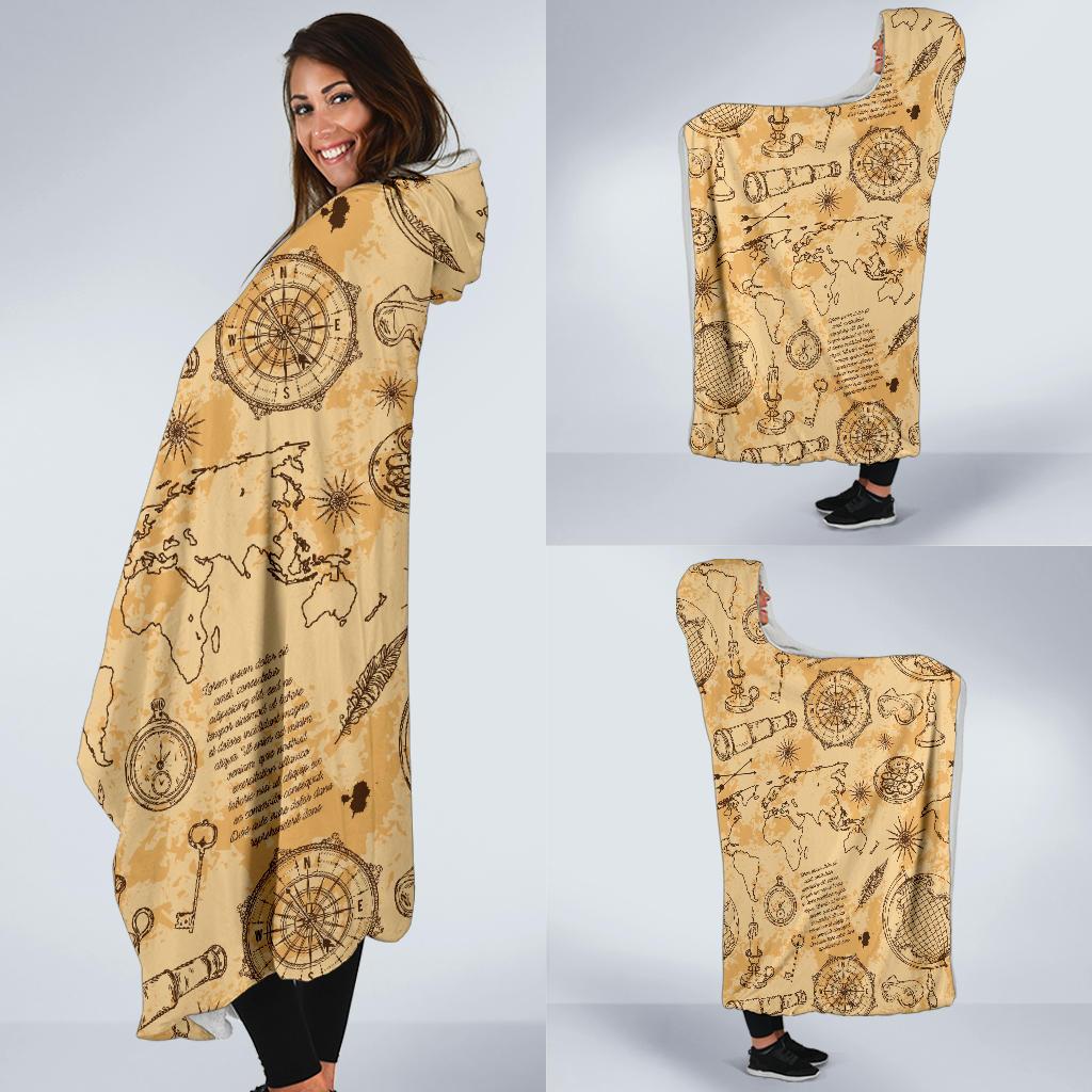 Pattern Print World Map Hooded Blanket-grizzshop