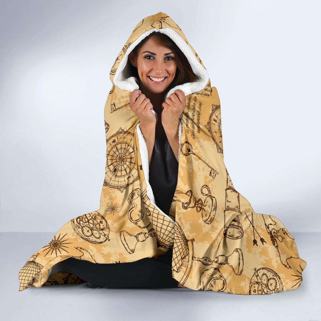 Pattern Print World Map Hooded Blanket-grizzshop