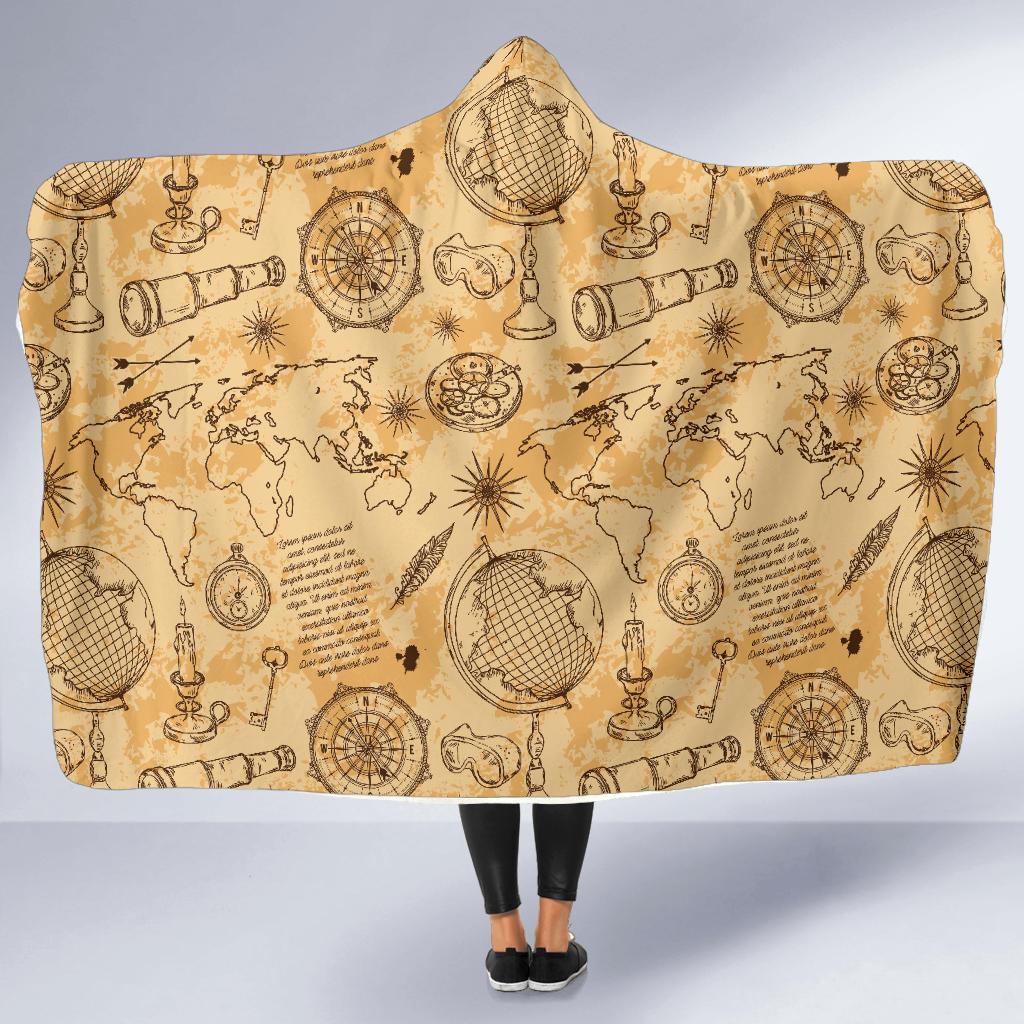 Pattern Print World Map Hooded Blanket-grizzshop