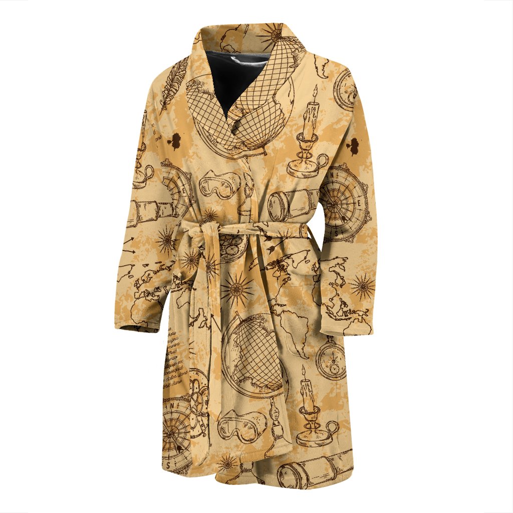 Pattern Print World Map Men Long Robe-grizzshop