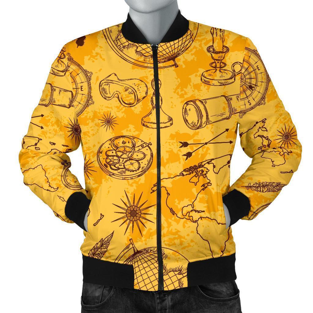 Pattern Print World Map Men's Bomber Jacket-grizzshop