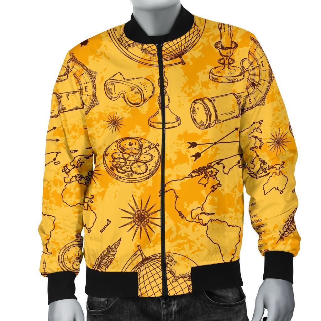 Pattern Print World Map Men's Bomber Jacket-grizzshop