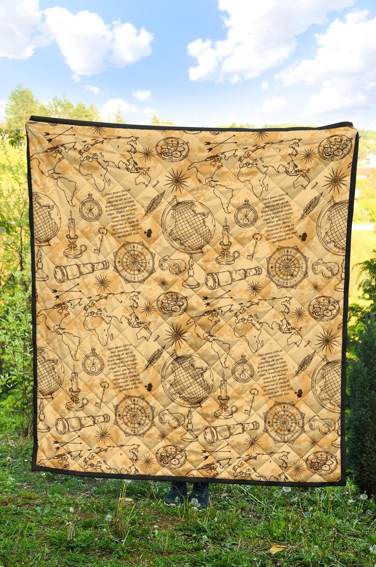 Pattern Print World Map Quilt-grizzshop