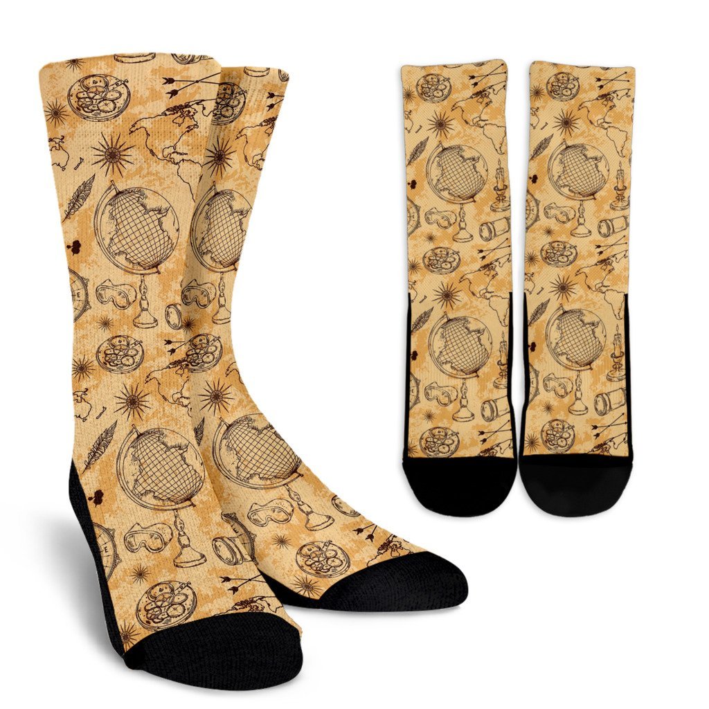 Pattern Print World Map Unisex Crew Socks-grizzshop