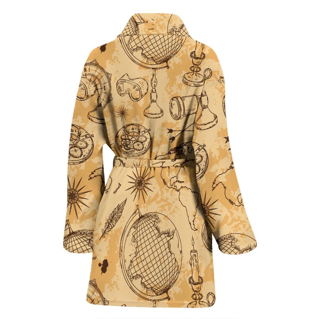 Pattern Print World Map Women Long Robe-grizzshop