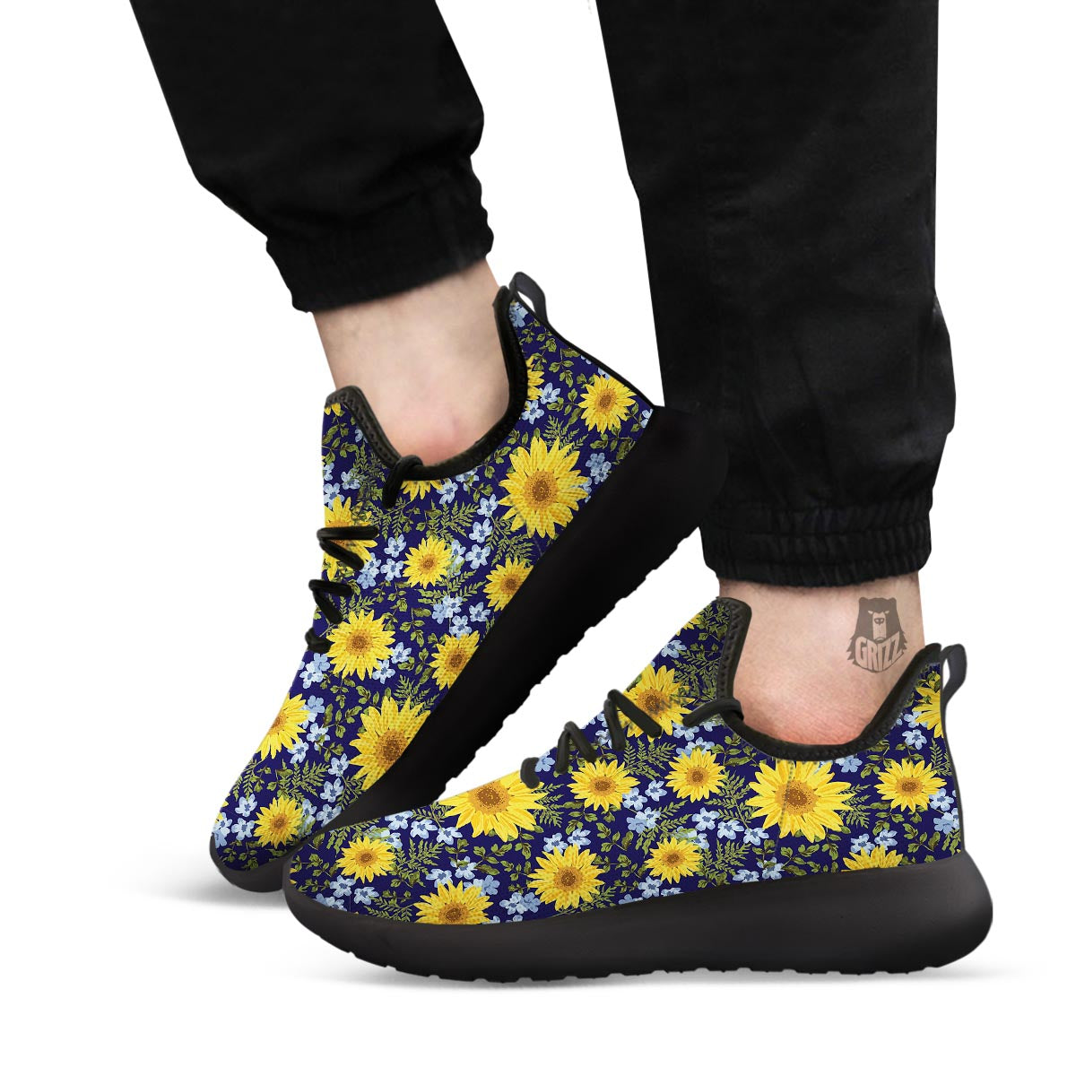 Pattern Sunflower Print Pattern Black Athletic Shoes-grizzshop