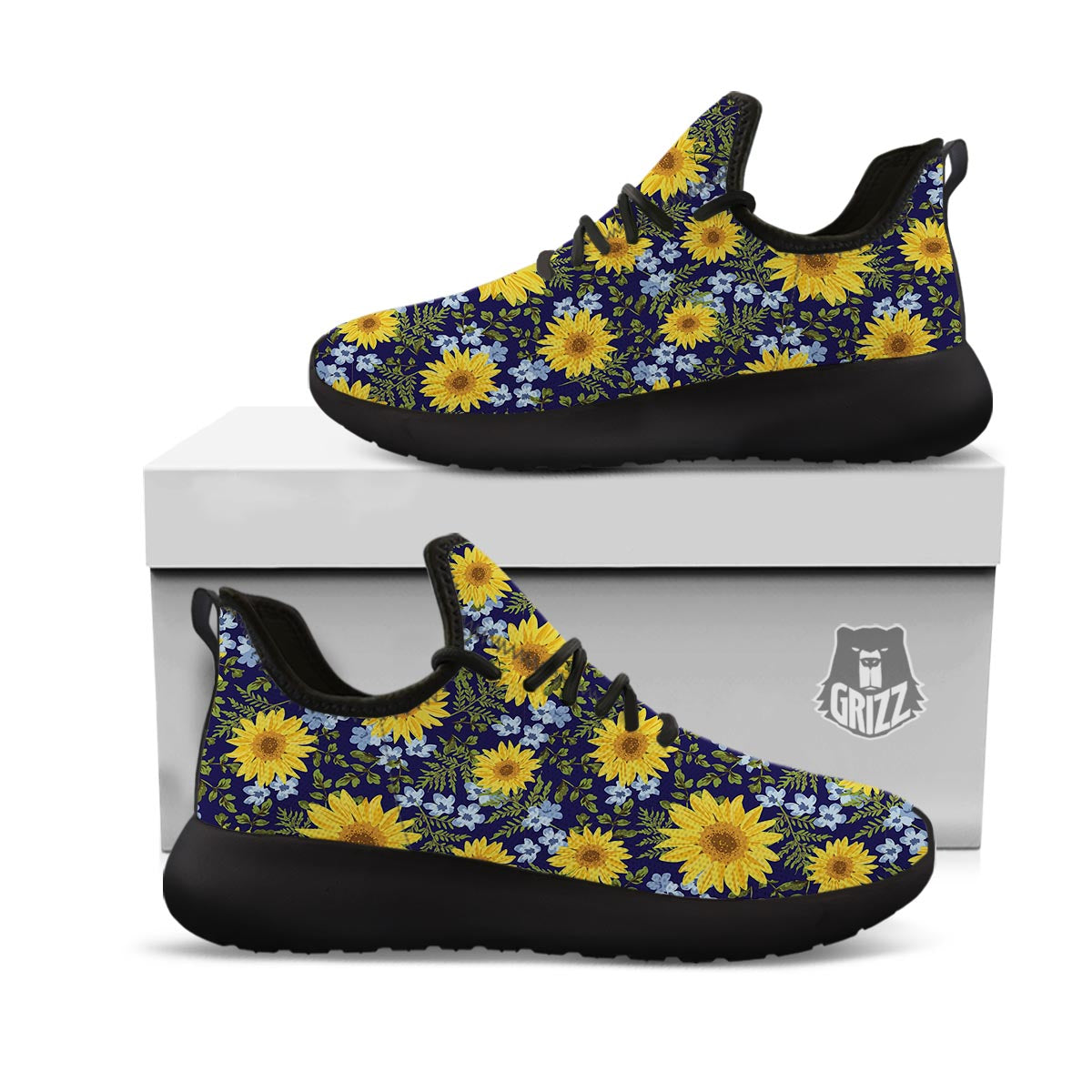 Pattern Sunflower Print Pattern Black Athletic Shoes-grizzshop