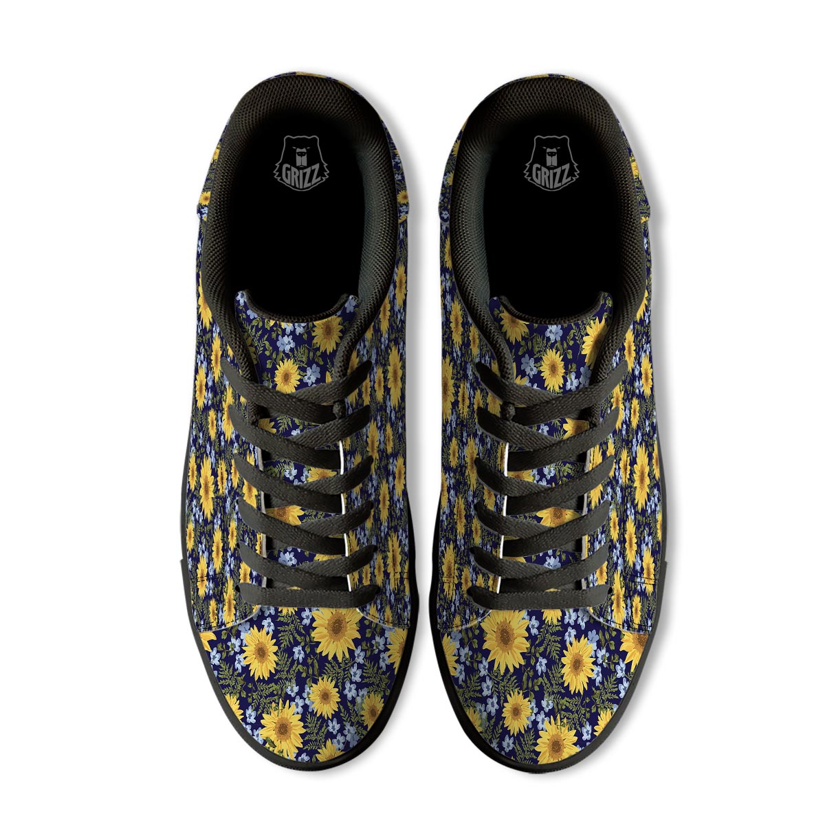 Pattern Sunflower Print Pattern Black Low Top Sneakers-grizzshop