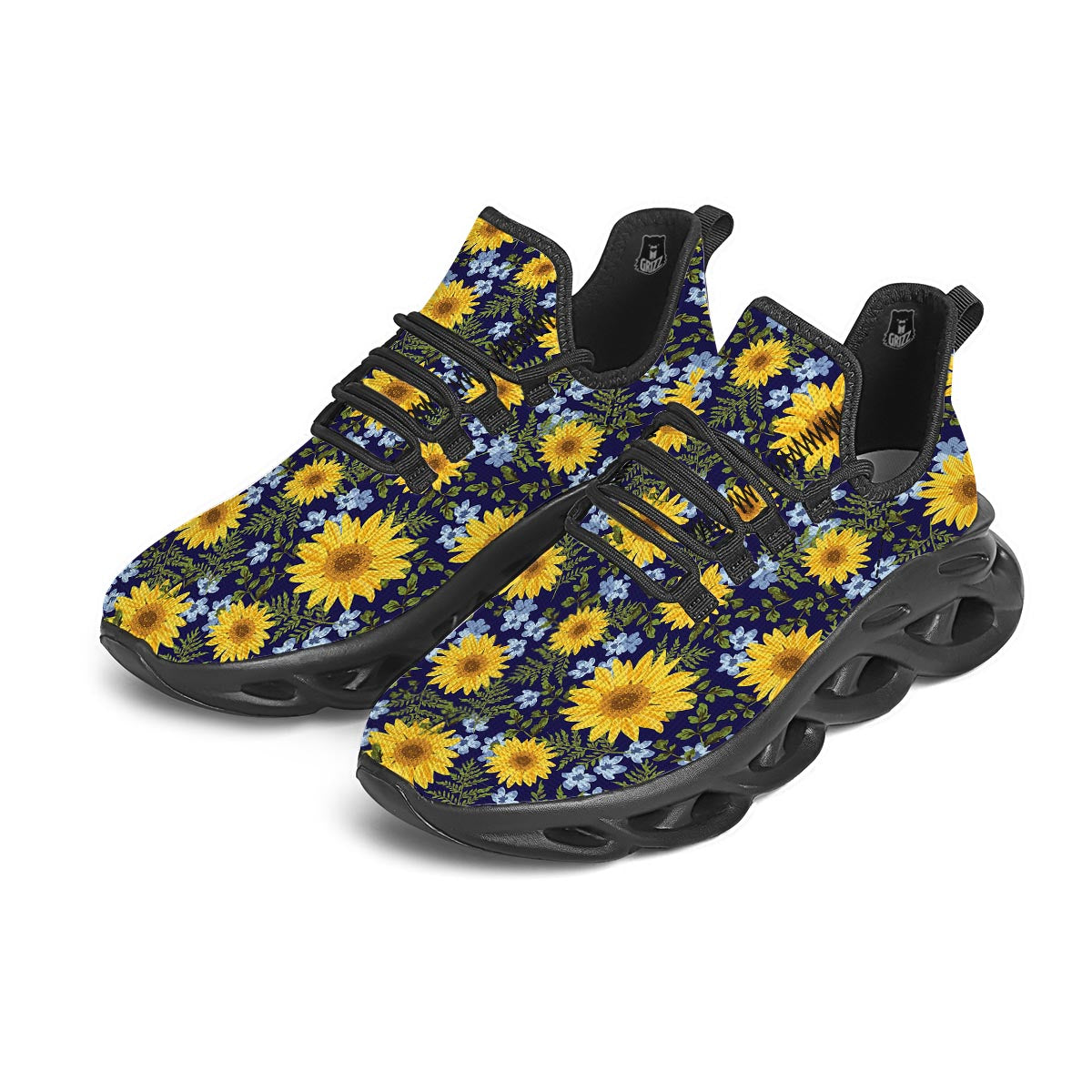 Pattern Sunflower Print Pattern Black Running Shoes-grizzshop