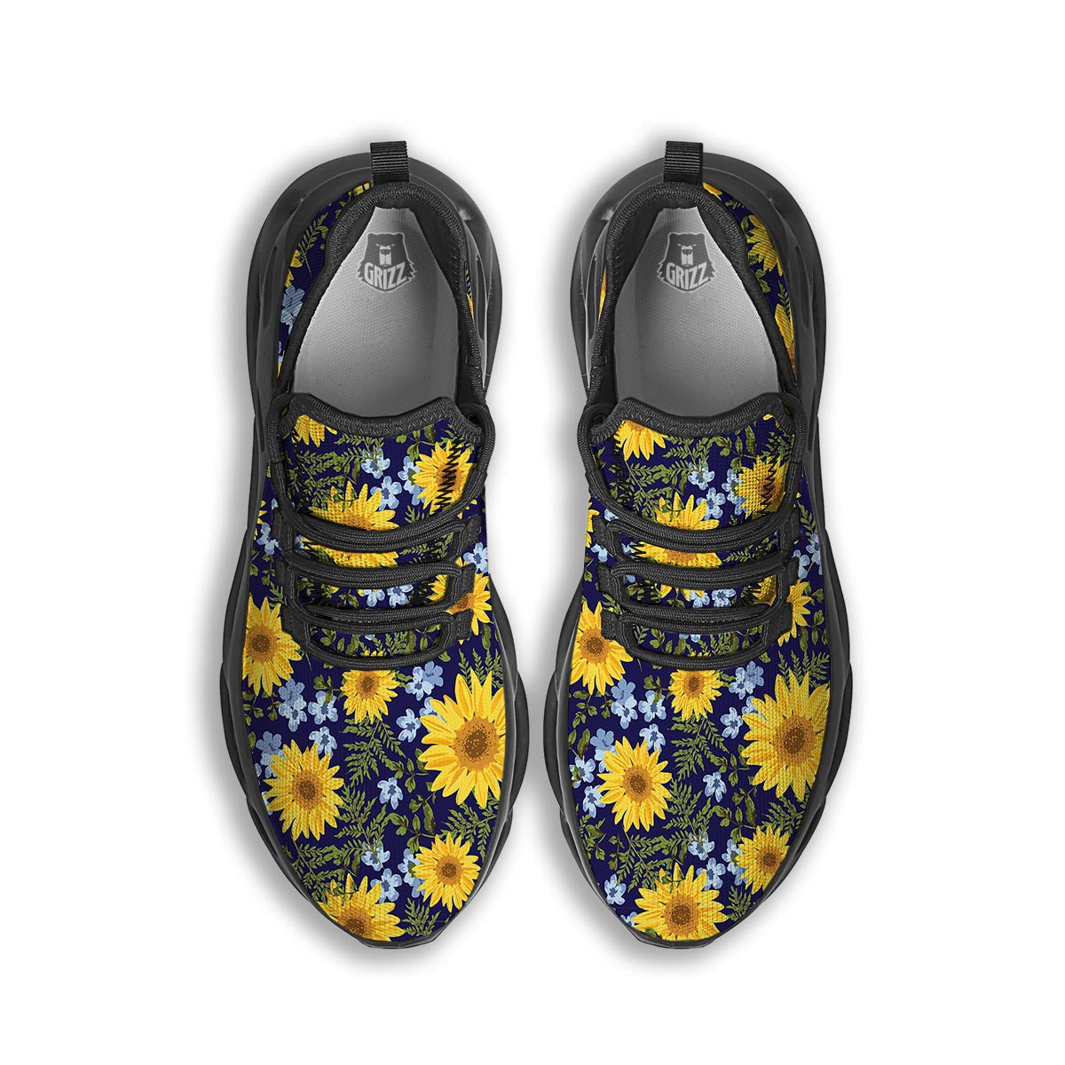 Pattern Sunflower Print Pattern Black Running Shoes-grizzshop