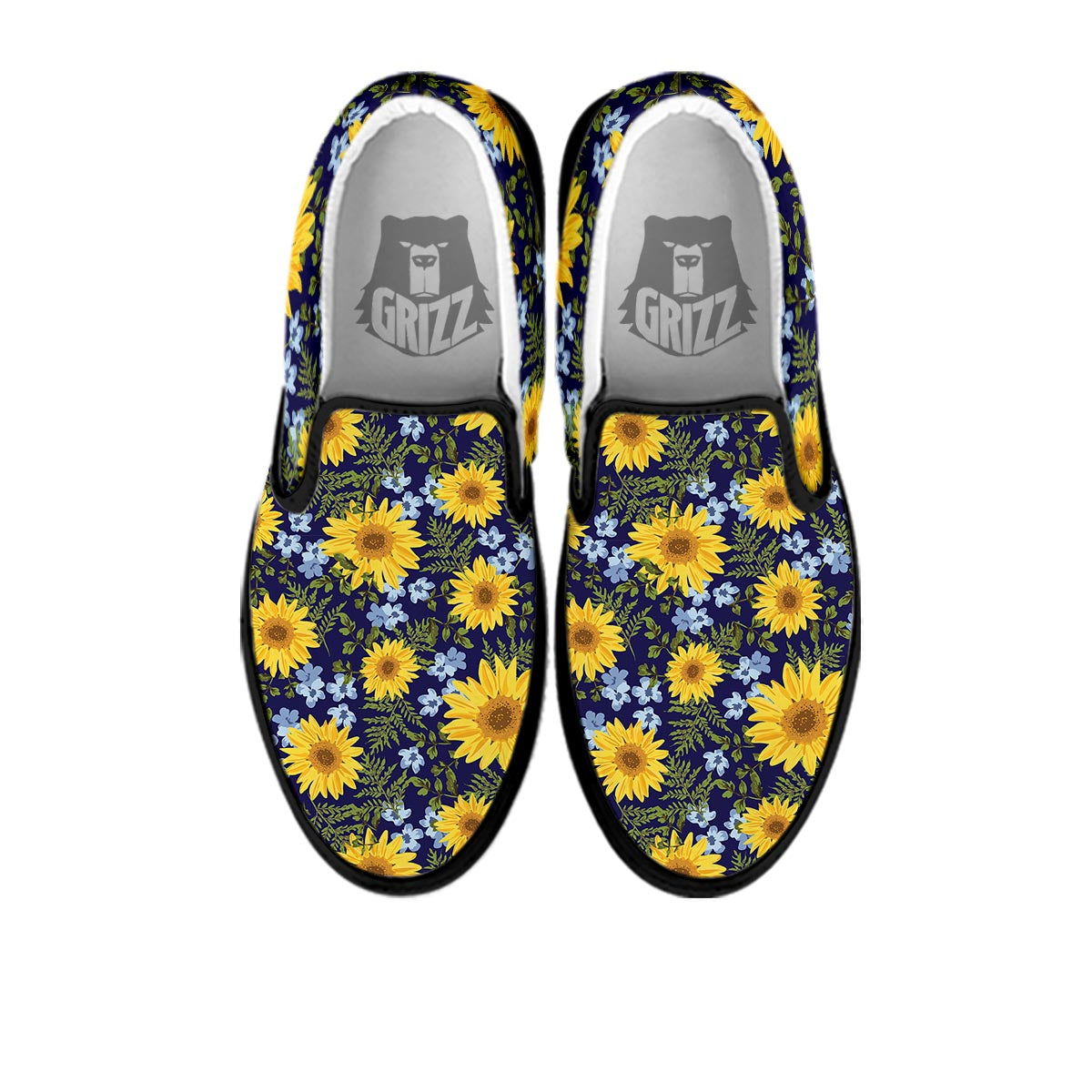 Pattern Sunflower Print Pattern Black Slip On Shoes-grizzshop