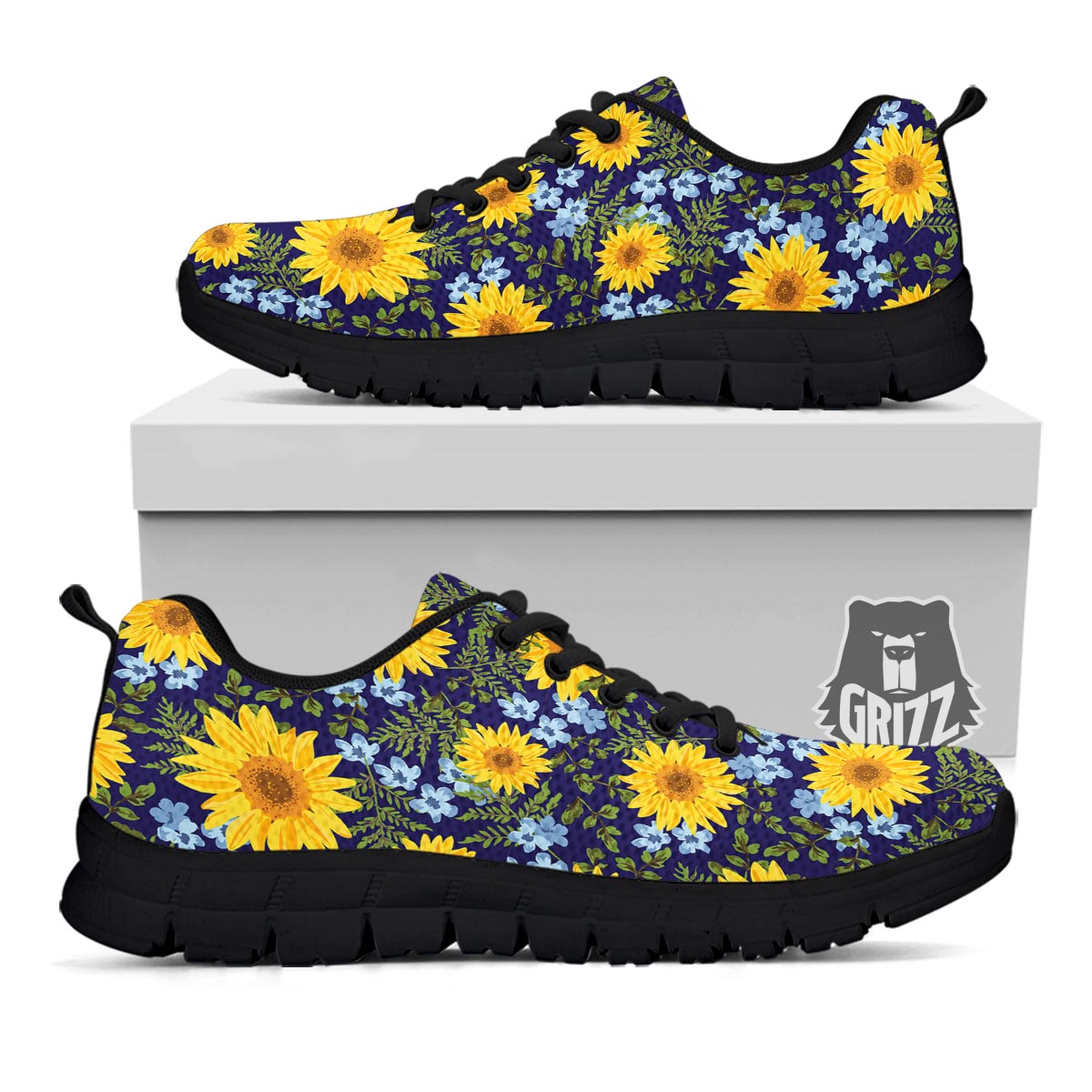 Pattern Sunflower Print Pattern Black Sneaker-grizzshop