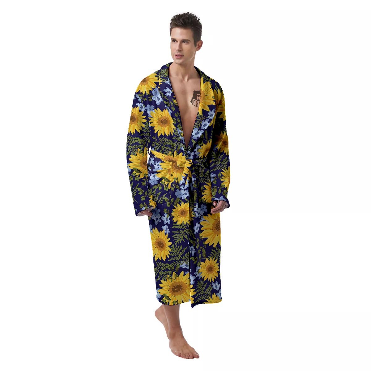 Pattern Sunflower Print Pattern Men's Robe-grizzshop