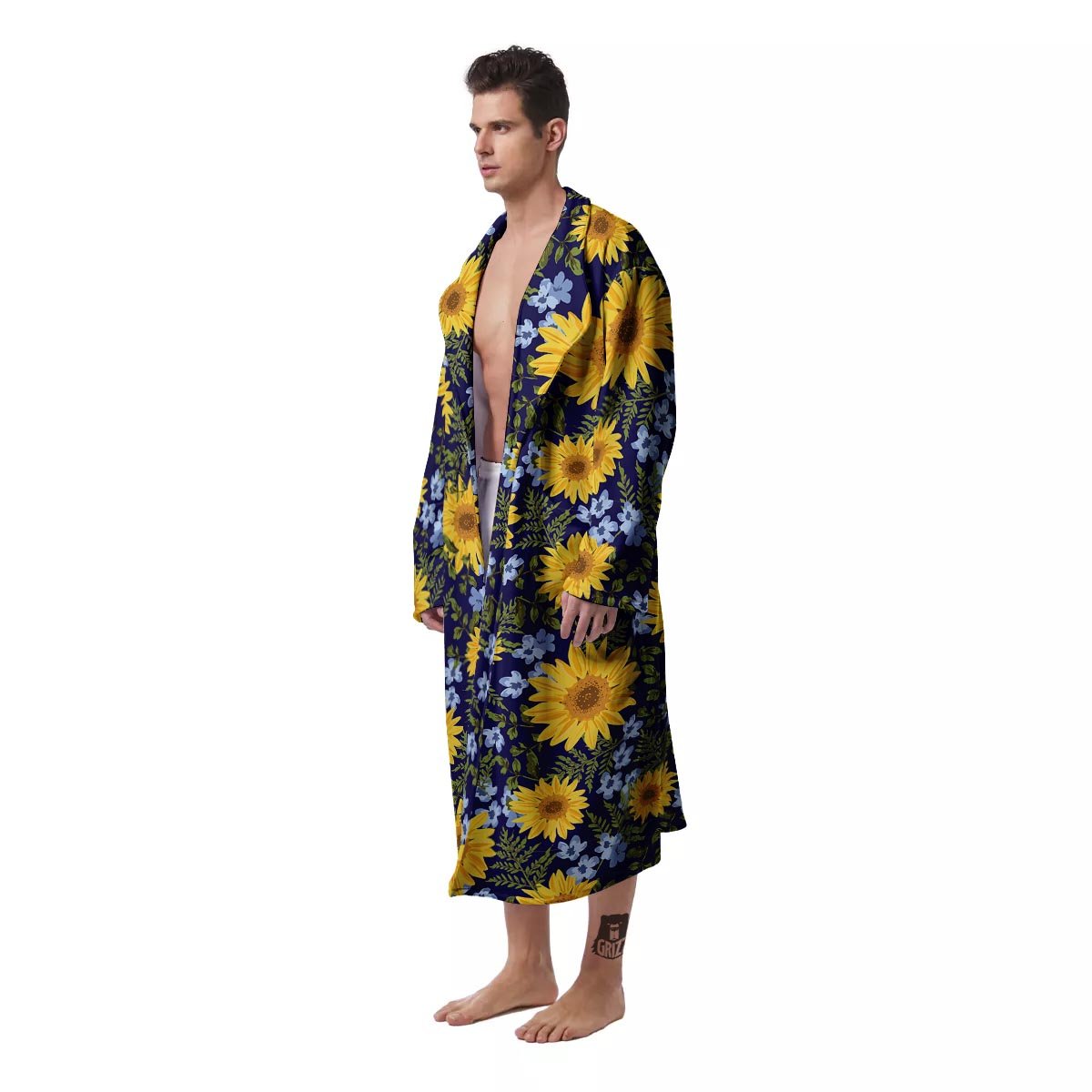 Pattern Sunflower Print Pattern Men's Robe-grizzshop