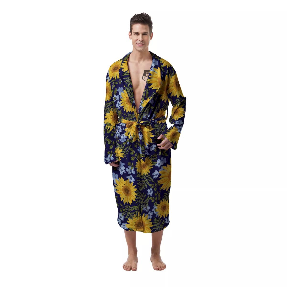 Pattern Sunflower Print Pattern Men's Robe-grizzshop