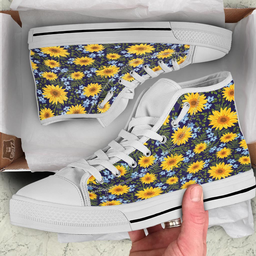 Pattern Sunflower Print Pattern White High Top Shoes-grizzshop