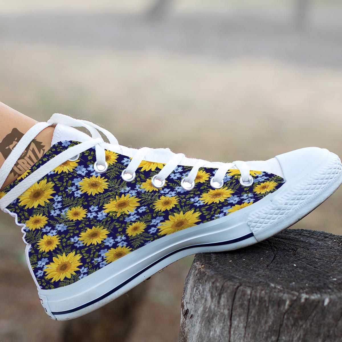 Pattern Sunflower Print Pattern White High Top Shoes-grizzshop