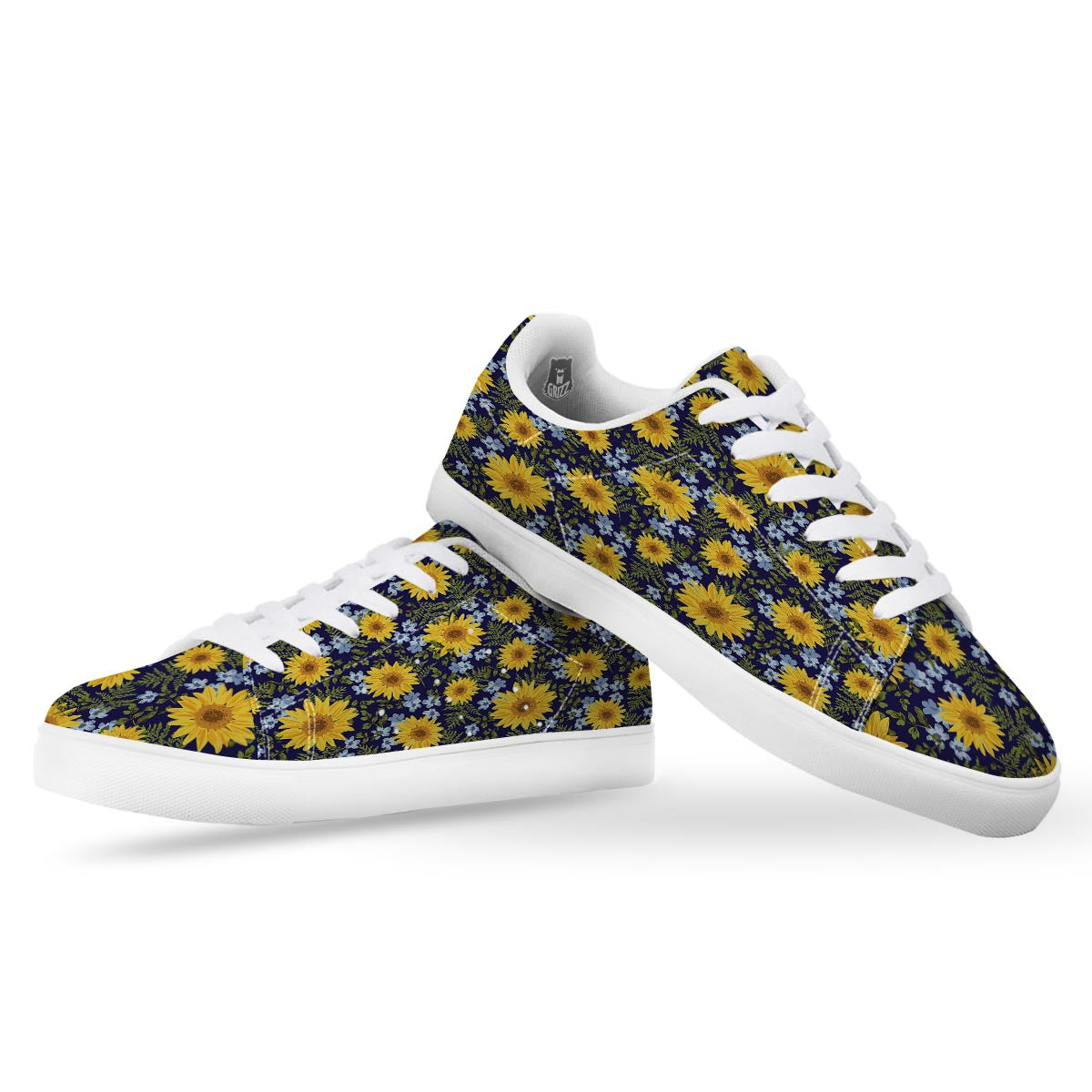 Pattern Sunflower Print Pattern White Low Top Sneakers-grizzshop