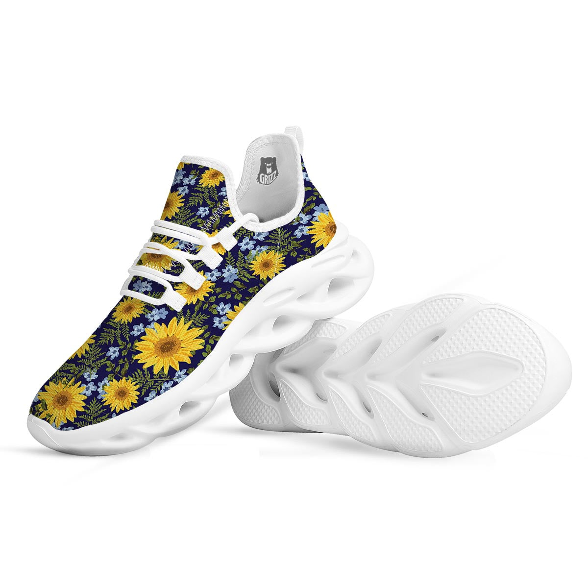 Pattern Sunflower Print Pattern White Running Shoes-grizzshop