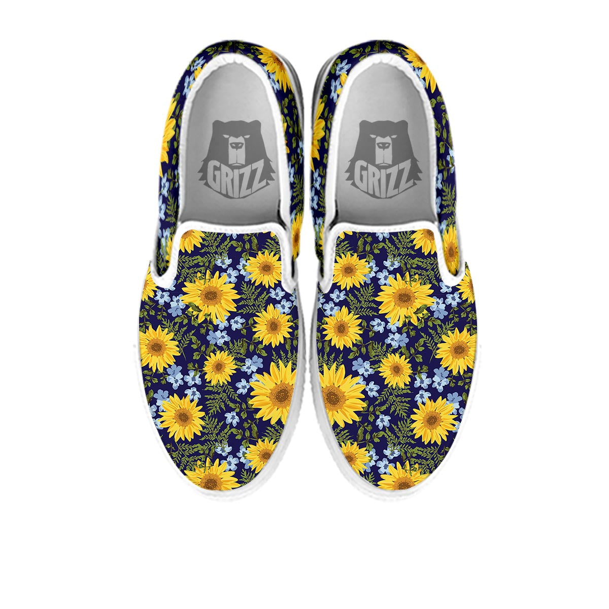 Pattern Sunflower Print Pattern White Slip On Shoes-grizzshop