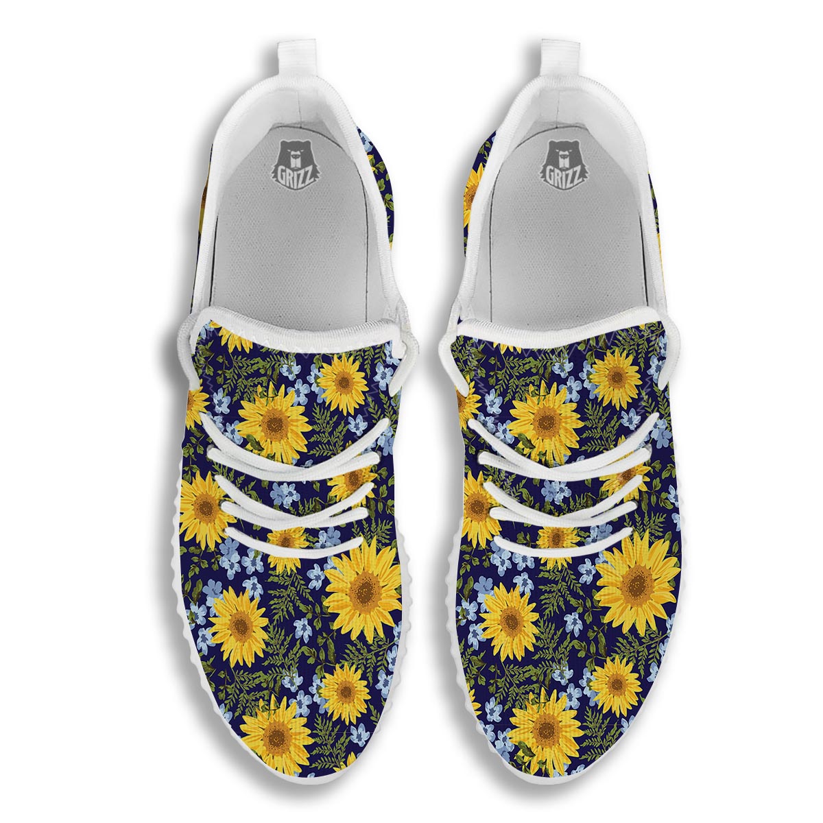 Pattern Sunflower Print Pattern White Walking Shoes-grizzshop