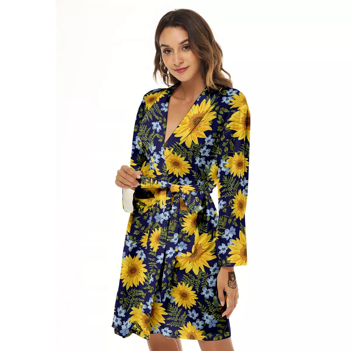 Pattern Sunflower Print Pattern Women's Robe-grizzshop