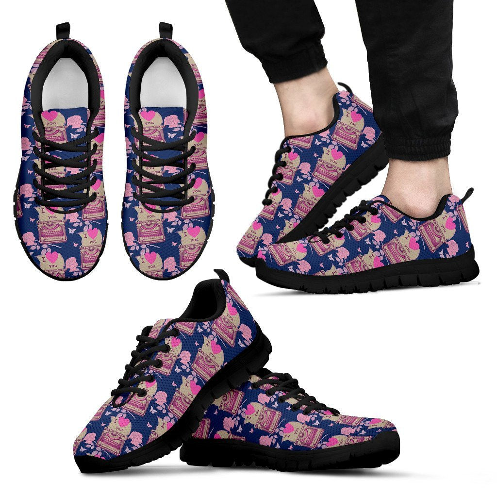 Pattern Typewriter Print Black Sneaker Shoes For Men Women-grizzshop