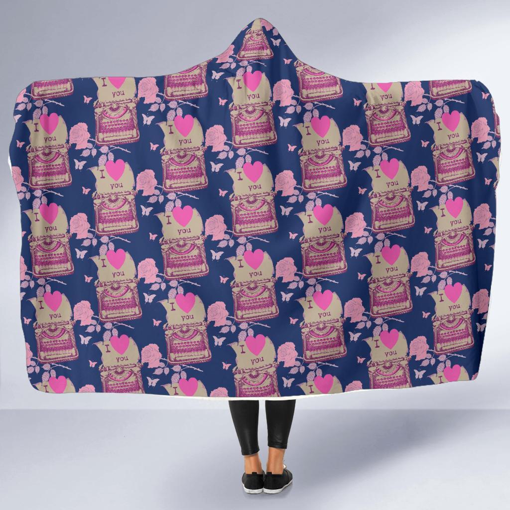Pattern Typewriter Print Hooded Blanket-grizzshop