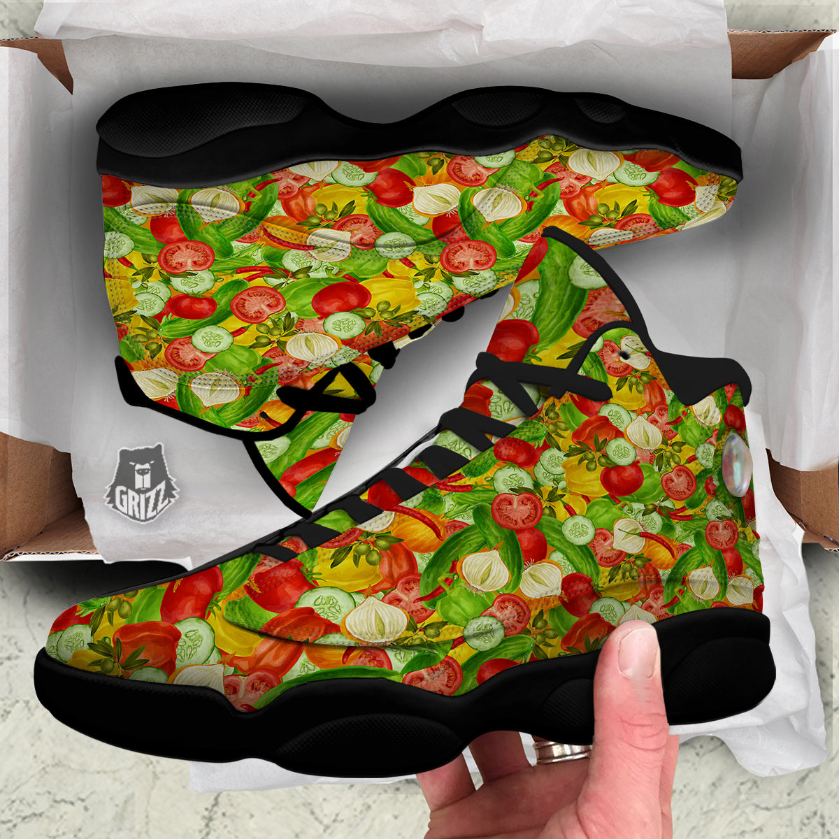 Pattern Vegan Print Pattern Black Basketball Shoes-grizzshop
